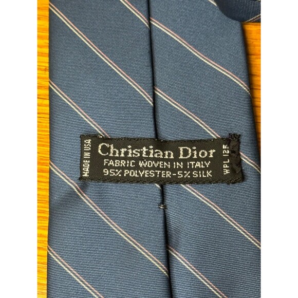 Vintage Christian Dior Men's Striped Polyester/Silk Neck Tie Made In USA - Picture 3 of 4